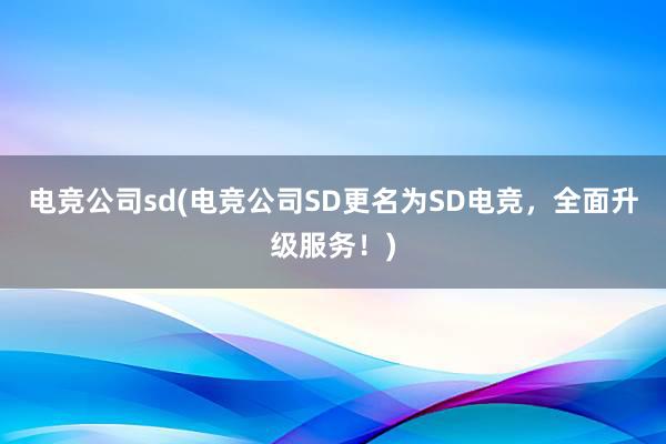 电竞公司sd(电竞公司SD更名为SD电竞，全面升级服务！)