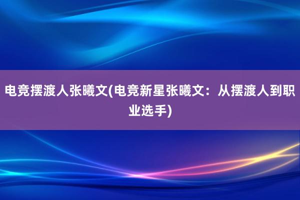 电竞摆渡人张曦文(电竞新星张曦文：从摆渡人到职业选手)