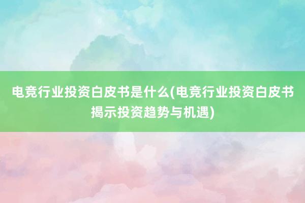 电竞行业投资白皮书是什么(电竞行业投资白皮书揭示投资趋势与机遇)