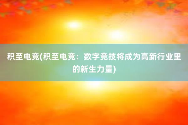 积至电竞(积至电竞：数字竞技将成为高新行业里的新生力量)