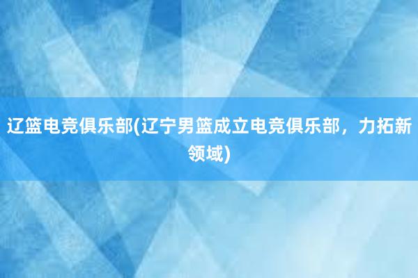 辽篮电竞俱乐部(辽宁男篮成立电竞俱乐部，力拓新领域)