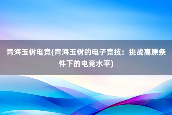 青海玉树电竞(青海玉树的电子竞技：挑战高原条件下的电竞水平)