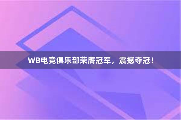 WB电竞俱乐部荣膺冠军，震撼夺冠！