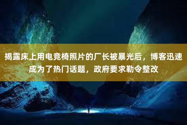 揭露床上用电竞椅照片的厂长被暴光后，博客迅速成为了热门话题，政府要求勒令整改