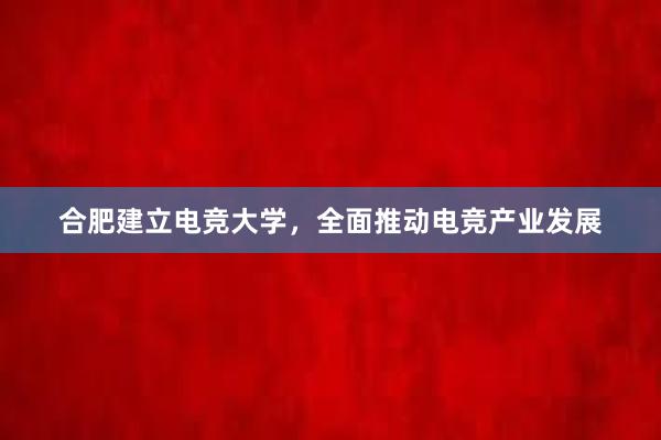 合肥建立电竞大学，全面推动电竞产业发展