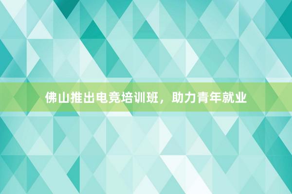 佛山推出电竞培训班，助力青年就业