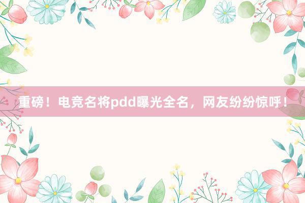 重磅！电竞名将pdd曝光全名，网友纷纷惊呼！